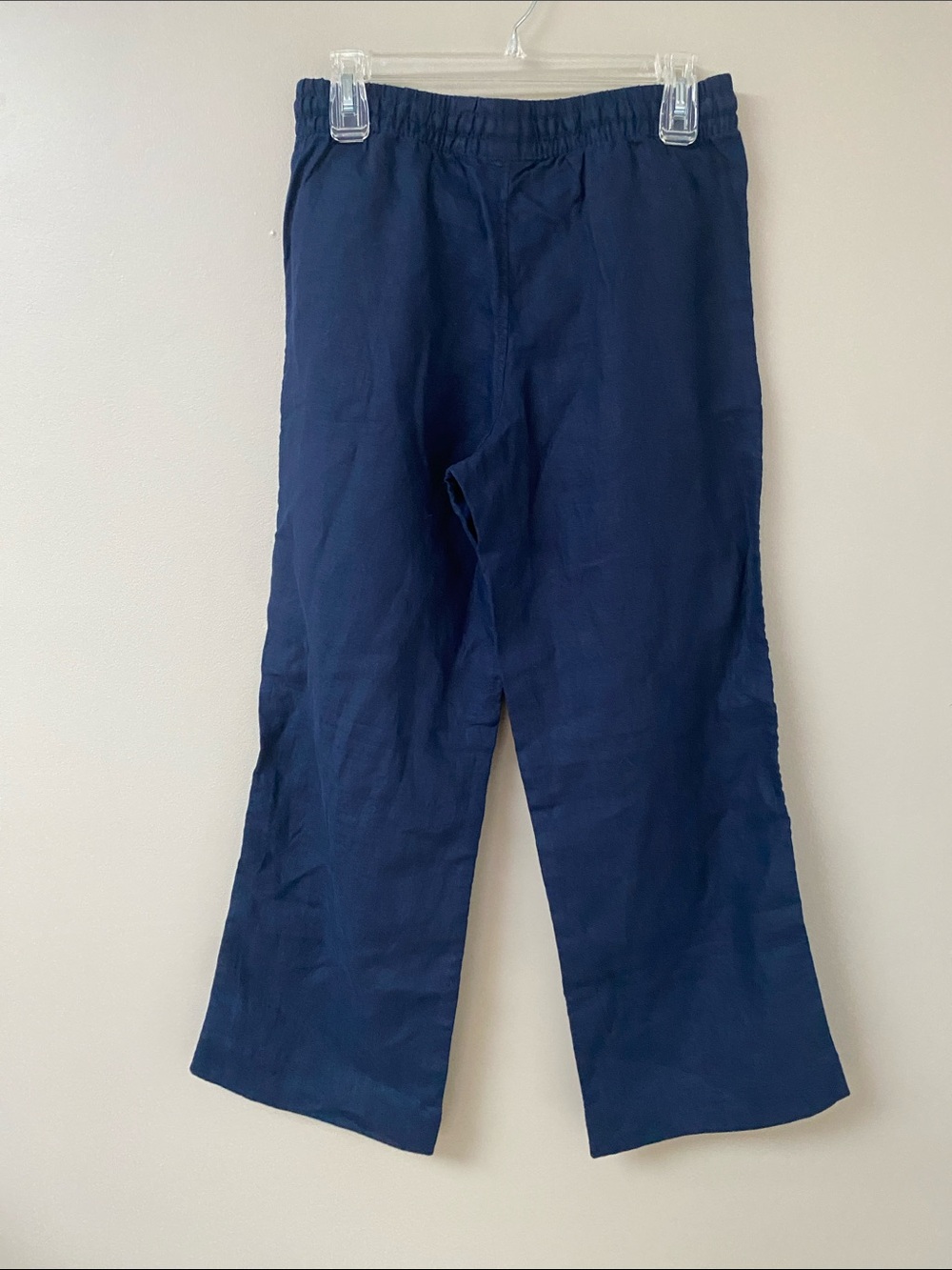 LL Bean Premium Washable Linen Pull-On Wide Leg Pants navy blue 8 petite - Picture 3 of 7